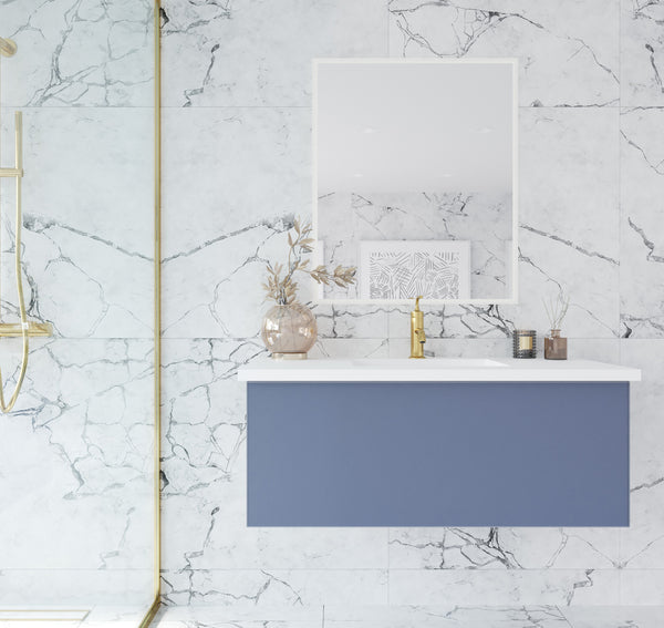 Vitri 42 Nautical Blue Bathroom Vanity with VIVA Stone Matte White Solid Surface Countertop