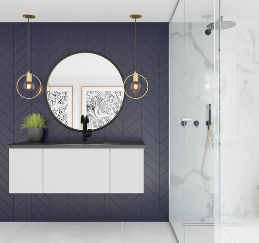Vitri 48" Cloud White Bathroom Vanity with VIVA Stone Matte Black Solid Surface Countertop