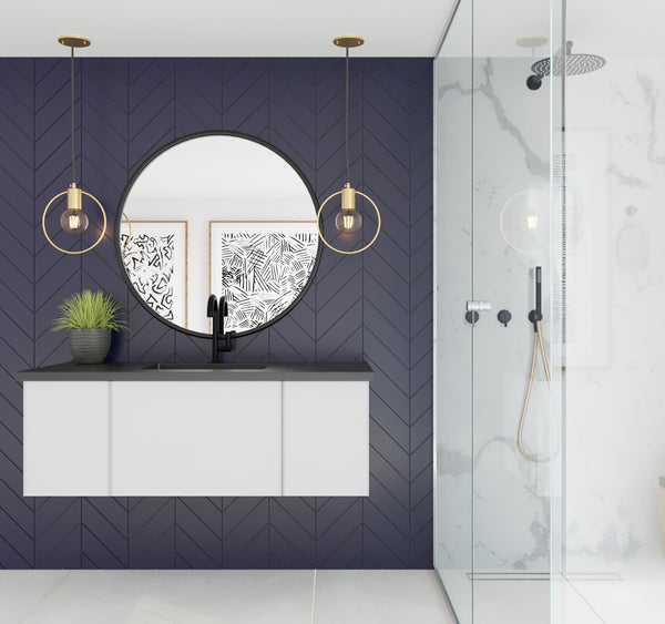 Vitri 48 Cloud White Bathroom Vanity with VIVA Stone Matte Black Solid Surface Countertop