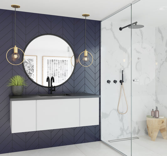 Vitri 48" Cloud White Bathroom Vanity with VIVA Stone Matte Black Solid Surface Countertop