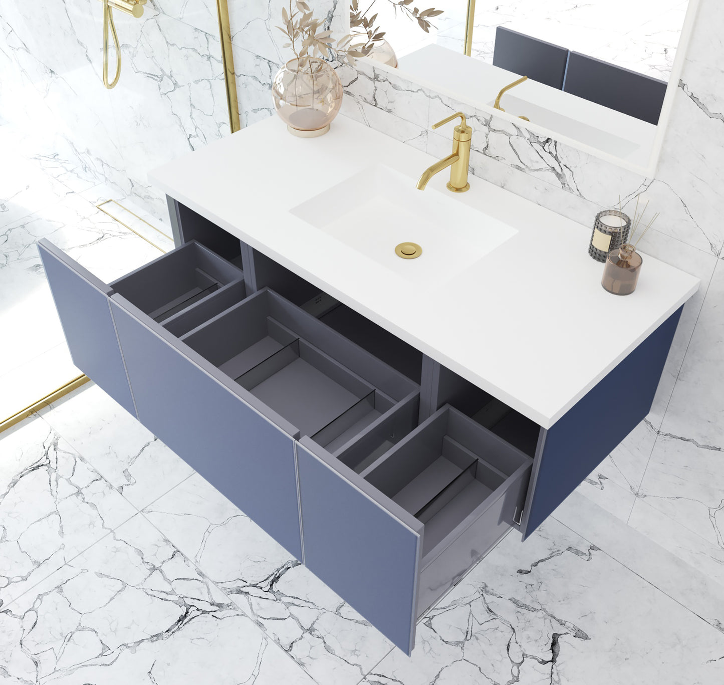 Vitri 48" Nautical Blue Bathroom Vanity with VIVA Stone Matte White Solid Surface Countertop