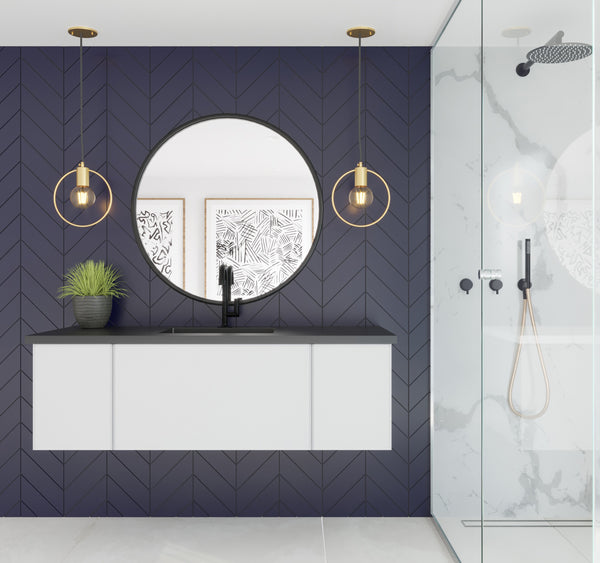 Vitri 54 Cloud White Bathroom Vanity with VIVA Stone Matte Black Solid Surface Countertop