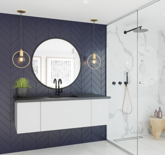 Vitri 54" Cloud White Bathroom Vanity with VIVA Stone Matte Black Solid Surface Countertop