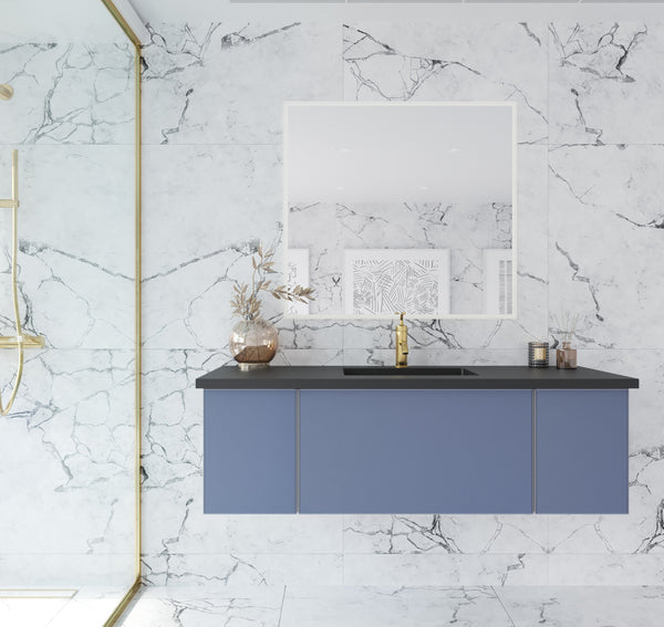 Vitri 54 Nautical Blue Bathroom Vanity with VIVA Stone Matte Black Solid Surface Countertop