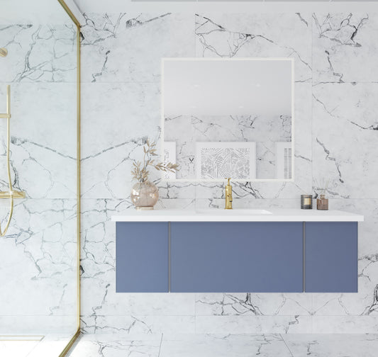 Vitri 54" Nautical Blue Bathroom Vanity with VIVA Stone Matte White Solid Surface Countertop