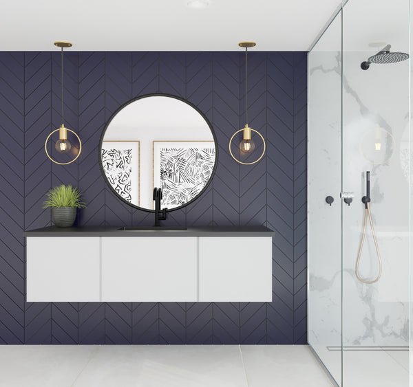 Vitri 60 Cloud White Single Sink Bathroom Vanity with VIVA Stone Matte Black Solid Surface Countertop