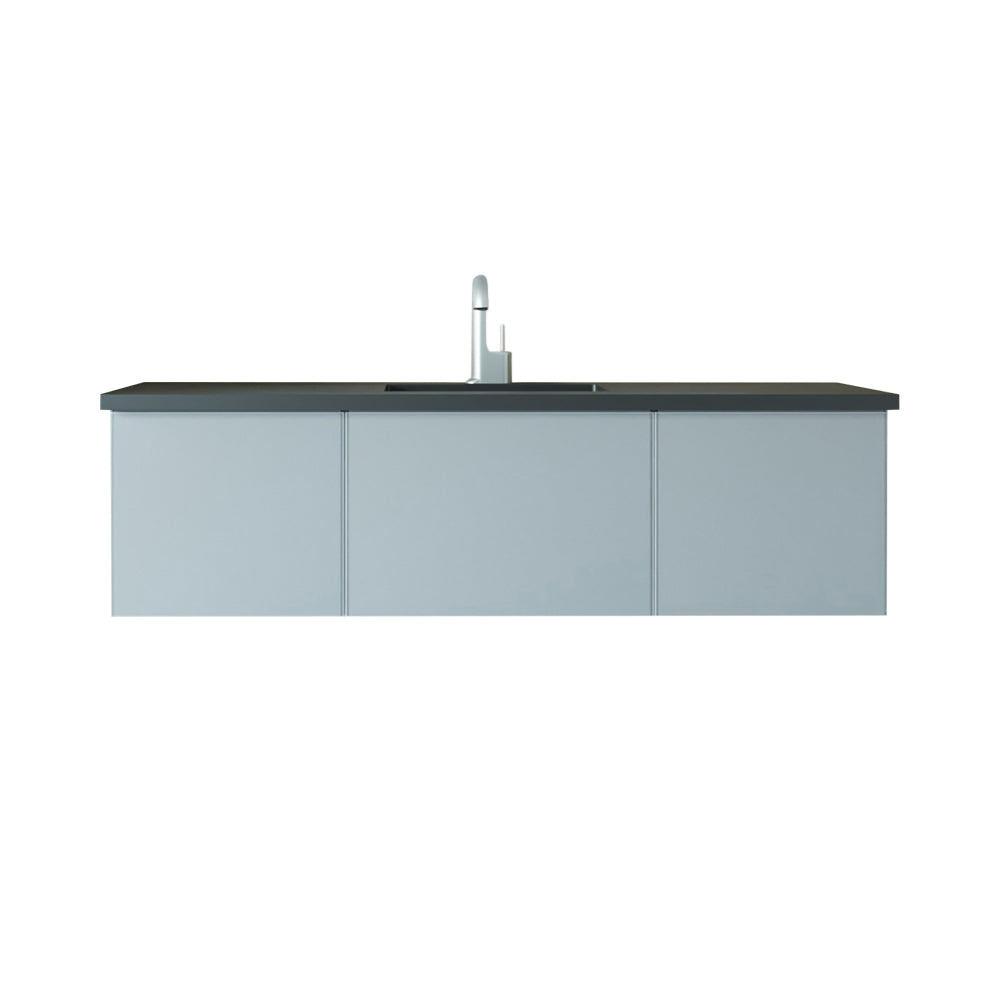 Vitri 60" Fossil Grey Single Sink Bathroom Vanity with VIVA Stone Matte Black Solid Surface Countertop