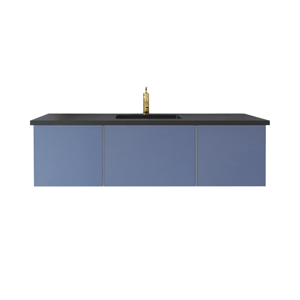Vitri 60" Nautical Blue Single Sink Bathroom Vanity with VIVA Stone Matte Black Solid Surface Countertop
