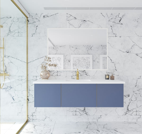 Vitri 60 Nautical Blue Single Sink Bathroom Vanity with VIVA Stone Matte White Solid Surface Countertop