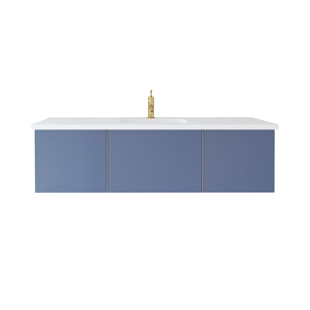 Vitri 60" Nautical Blue Single Sink Bathroom Vanity with VIVA Stone Matte White Solid Surface Countertop