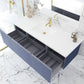 Vitri 60" Nautical Blue Single Sink Bathroom Vanity with VIVA Stone Matte White Solid Surface Countertop