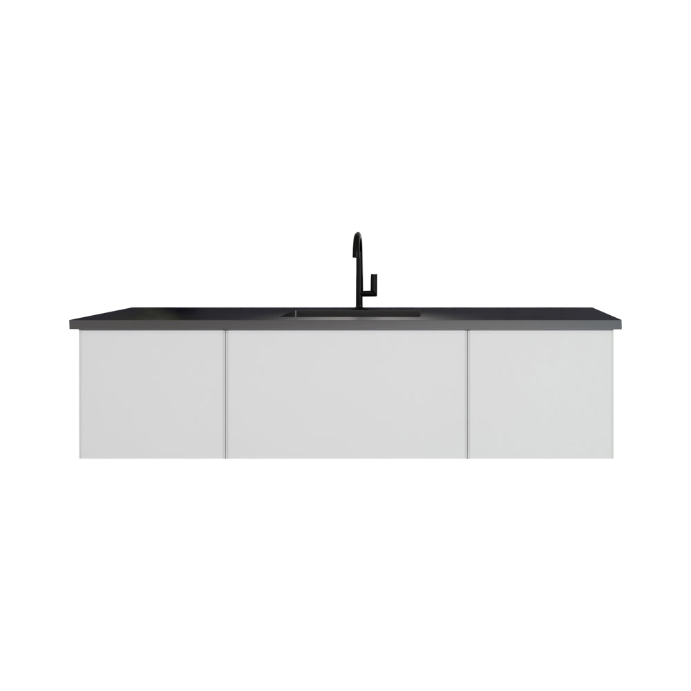 Vitri 66" Cloud White Single Sink Bathroom Vanity with VIVA Stone Matte Black Solid Surface Countertop