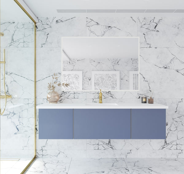 Vitri 66 Nautical Blue Single Sink Bathroom Vanity with VIVA Stone Matte White Solid Surface Countertop