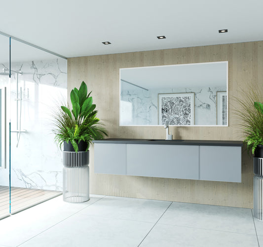 Vitri 72" Fossil Grey Single Sink Bathroom Vanity with VIVA Stone Matte Black Solid Surface Countertop