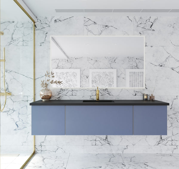 Vitri 72 Nautical Blue Single Sink Bathroom Vanity with VIVA Stone Matte Black Solid Surface Countertop