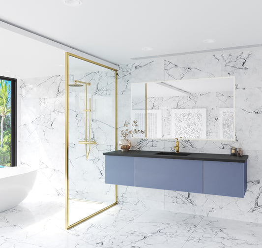 Vitri 72" Nautical Blue Single Sink Bathroom Vanity with VIVA Stone Matte Black Solid Surface Countertop
