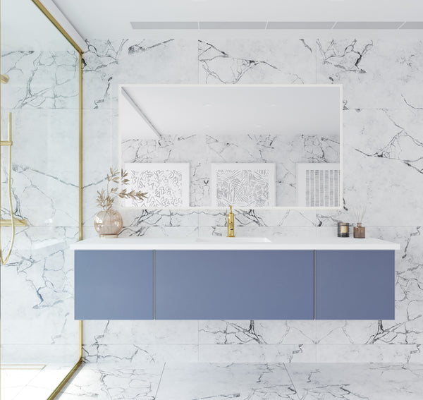 Vitri 72 Nautical Blue Single Sink Bathroom Vanity with VIVA Stone Matte White Solid Surface Countertop