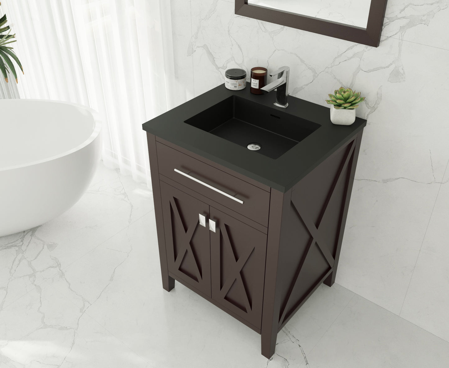 Wimbledon 24" Brown Bathroom Vanity with Matte Black VIVA Stone Solid Surface Countertop