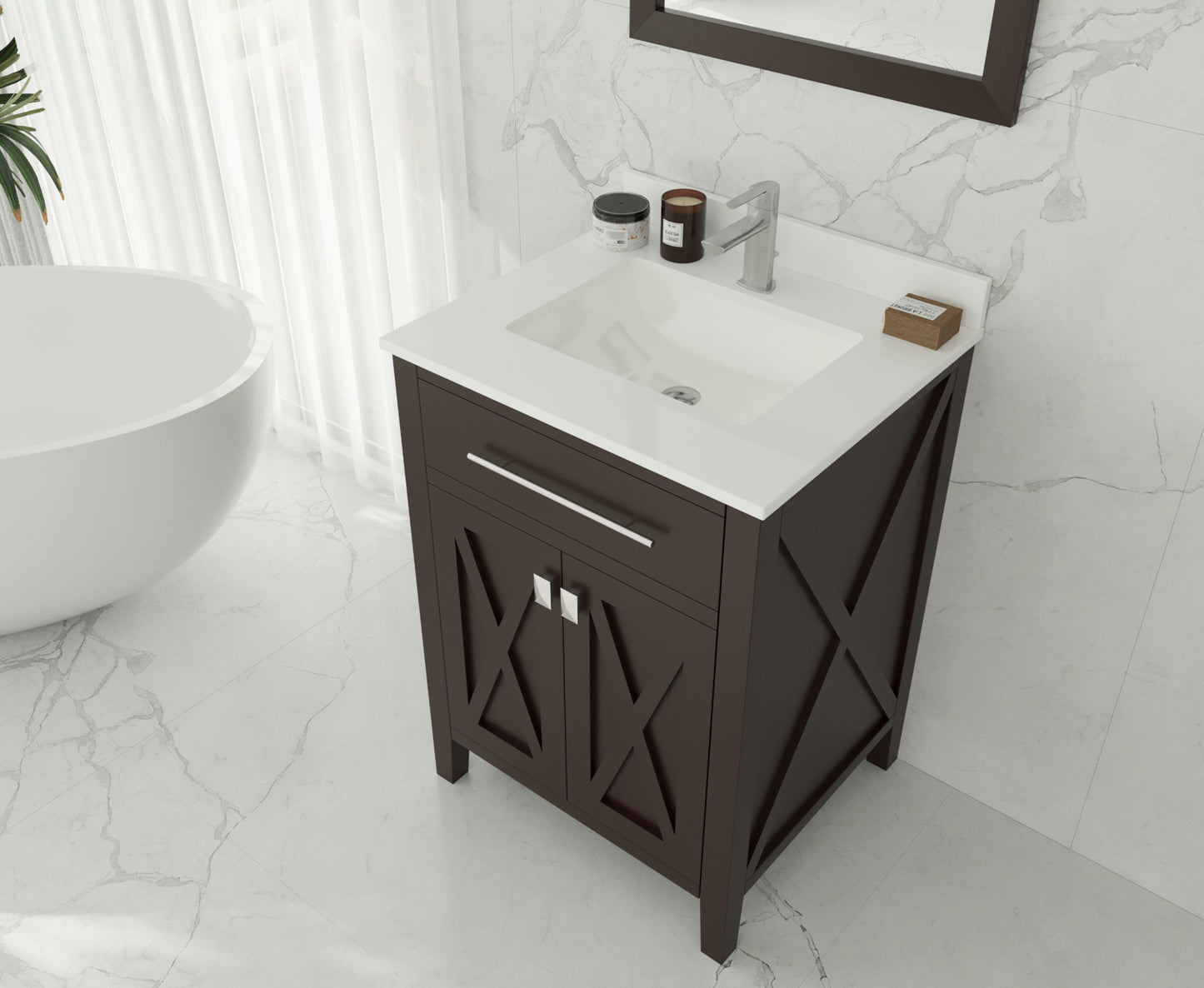 Wimbledon 24" Brown Bathroom Vanity with White Quartz Countertop