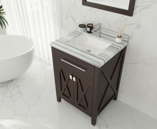 Wimbledon 24" Brown Bathroom Vanity with White Stripes Marble Countertop