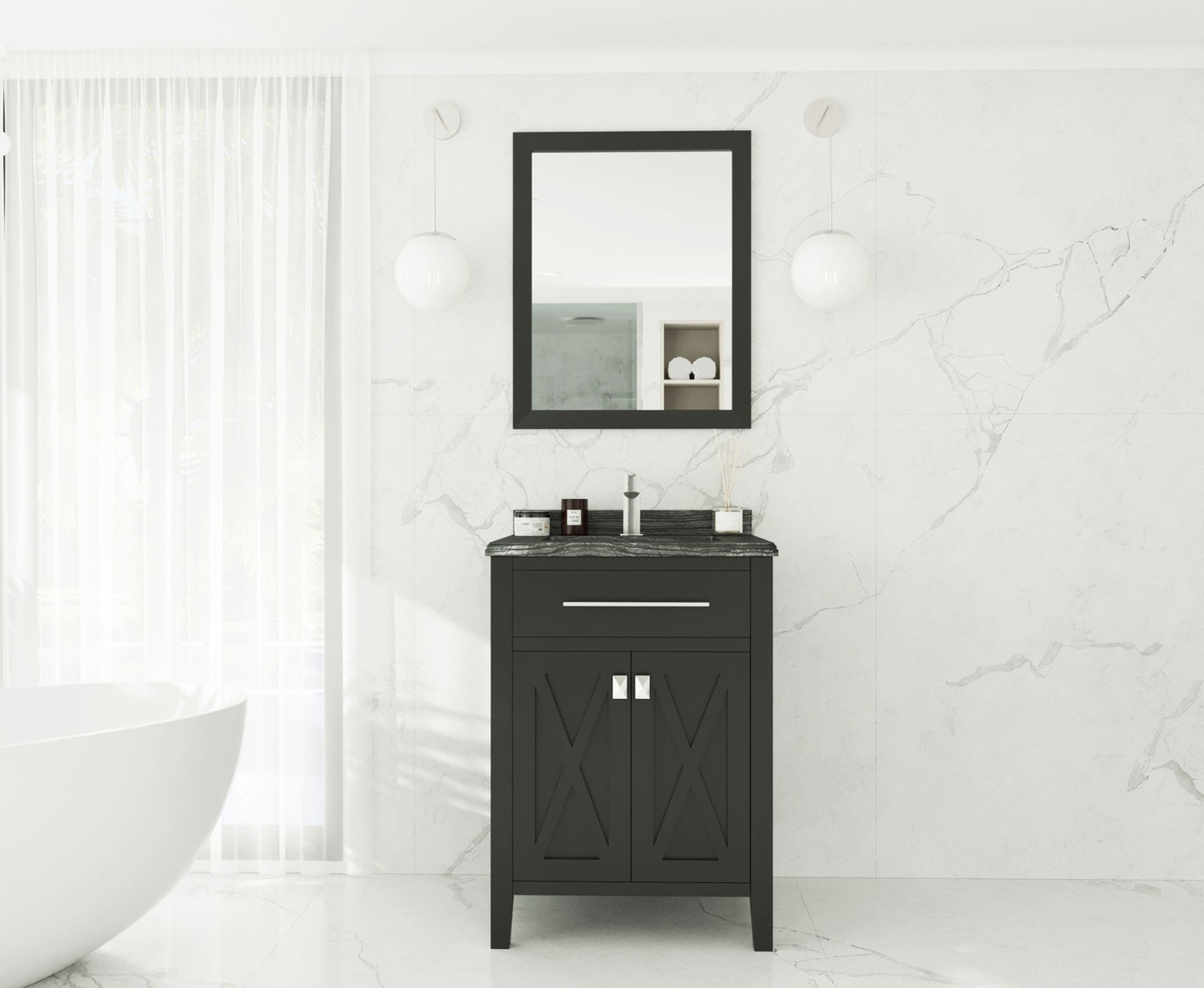 Wimbledon 24" Espresso Bathroom Vanity with Black Wood Marble Countertop