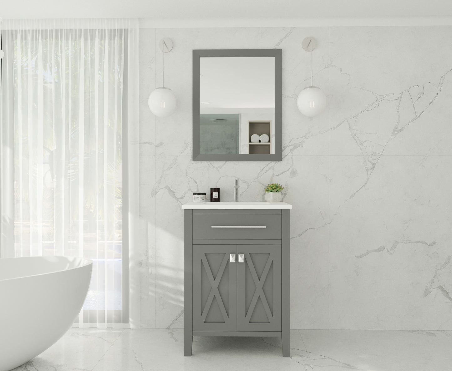 Wimbledon 24" Grey Bathroom Vanity with Matte White VIVA Stone Solid Surface Countertop