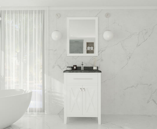 Wimbledon 24" White Bathroom Vanity with Black Wood Marble Countertop