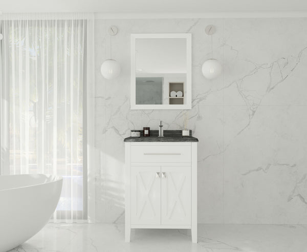 Wimbledon 24 White Bathroom Vanity with Black Wood Marble Countertop