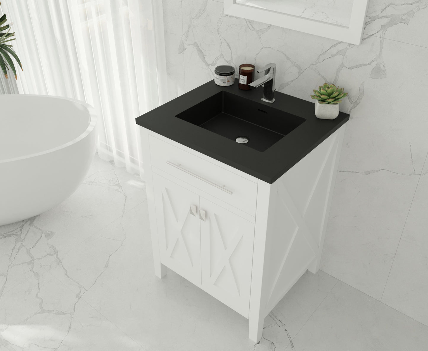 Wimbledon 24" White Bathroom Vanity with Matte Black VIVA Stone Solid Surface Countertop