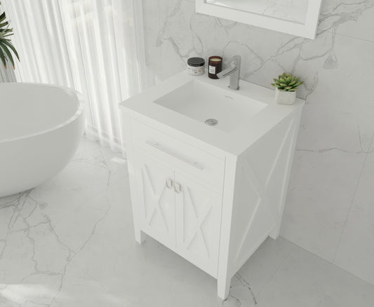 Wimbledon 24" White Bathroom Vanity with Matte White VIVA Stone Solid Surface Countertop