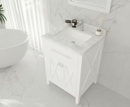 Wimbledon 24" White Bathroom Vanity with White Carrara Marble Countertop