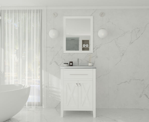 Wimbledon 24 White Bathroom Vanity with White Stripes Marble Countertop