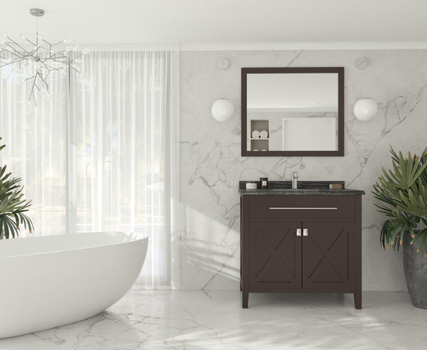 Wimbledon 36 Brown Bathroom Vanity with Black Wood Marble Countertop