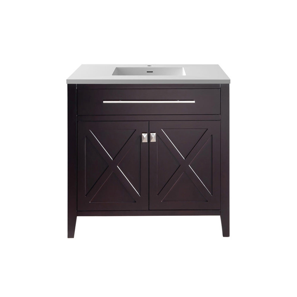 Wimbledon 36" Brown Bathroom Vanity with Matte White VIVA Stone Solid Surface Countertop