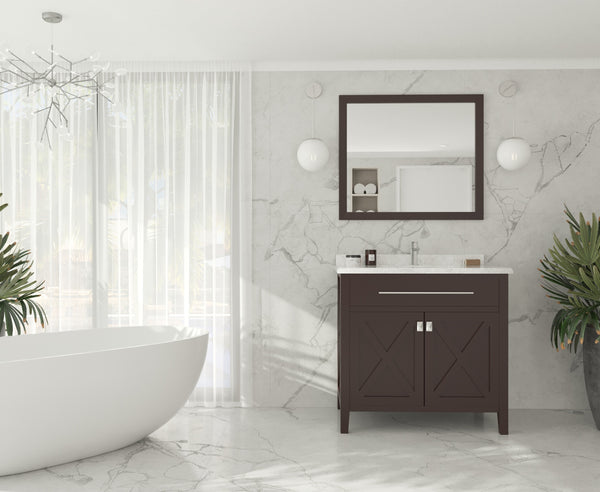 Wimbledon 36 Brown Bathroom Vanity with White Carrara Marble Countertop