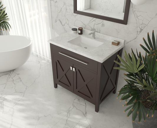 Wimbledon 36" Brown Bathroom Vanity with White Carrara Marble Countertop