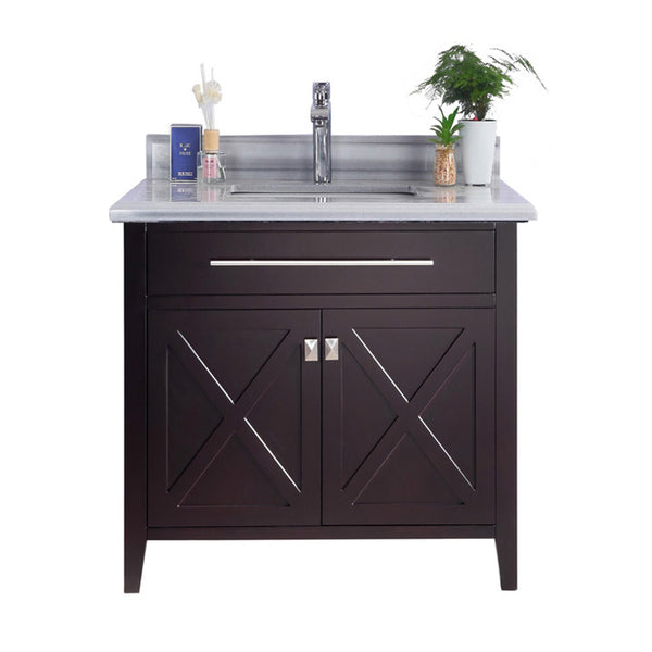 Wimbledon 36 Brown Bathroom Vanity with White Stripes Marble Countertop