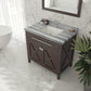 Wimbledon 36" Brown Bathroom Vanity with White Stripes Marble Countertop