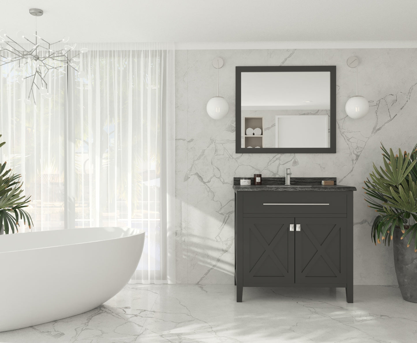Wimbledon 36" Espresso Bathroom Vanity with Black Wood Marble Countertop
