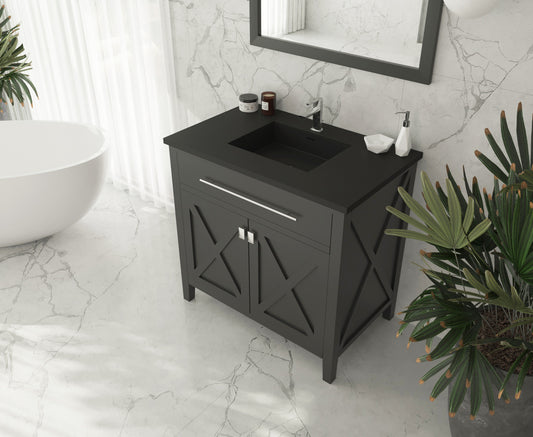 Wimbledon 36" Espresso Bathroom Vanity with Matte Black VIVA Stone Solid Surface Countertop