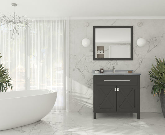 Wimbledon 36" Espresso Bathroom Vanity with White Stripes Marble Countertop