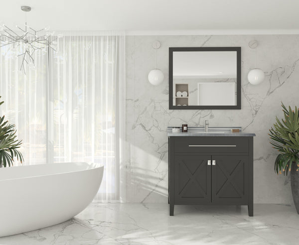 Wimbledon 36 Espresso Bathroom Vanity with White Stripes Marble Countertop