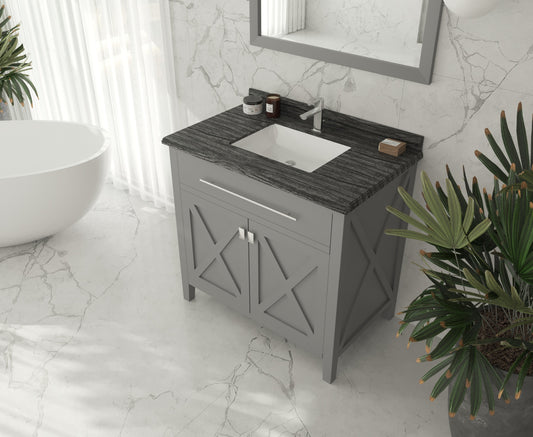Wimbledon 36" Grey Bathroom Vanity with Black Wood Marble Countertop