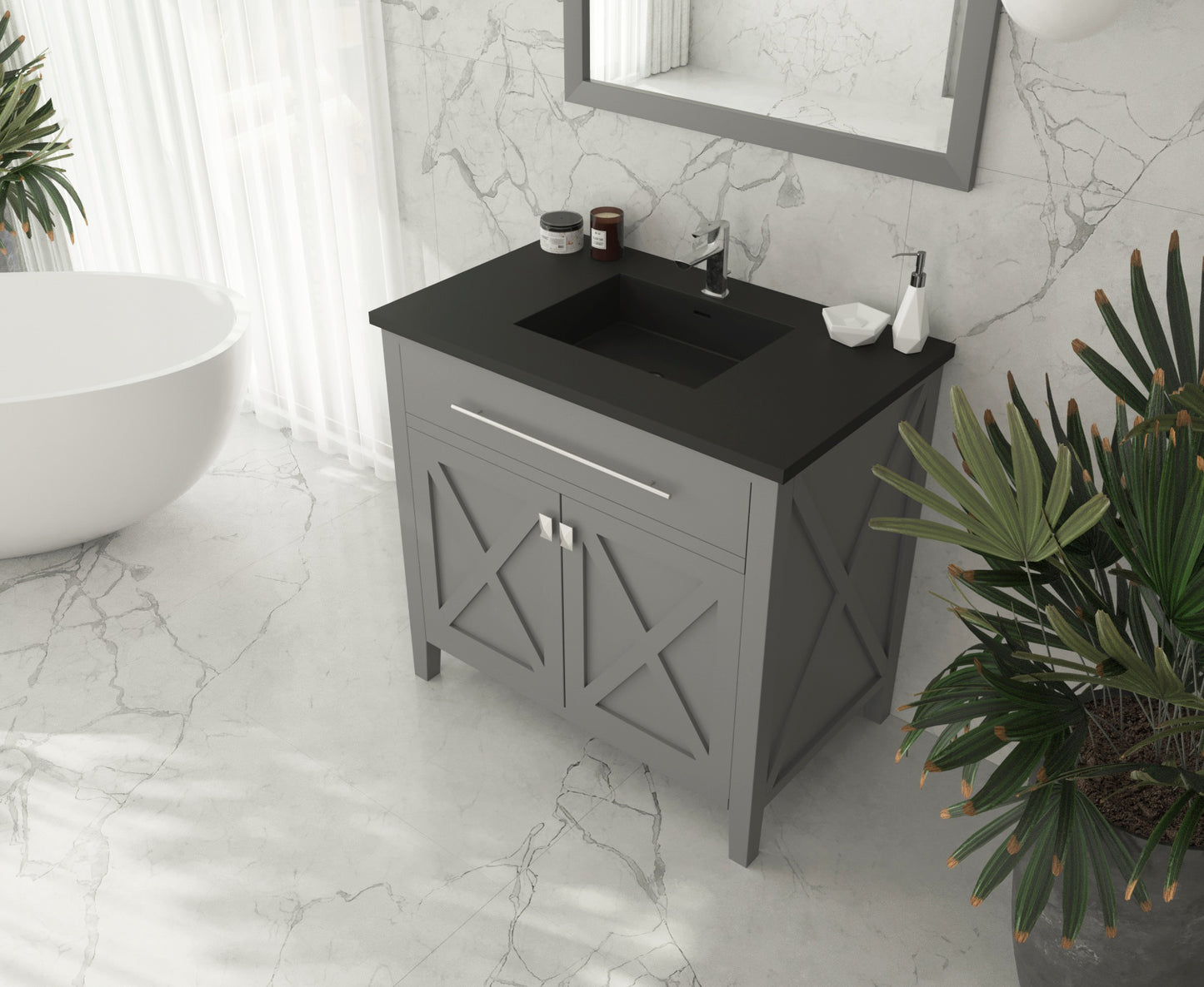 Wimbledon 36" Grey Bathroom Vanity with Matte Black VIVA Stone Solid Surface Countertop