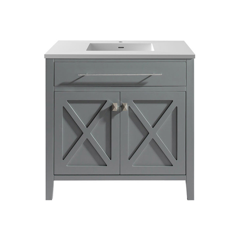 Wimbledon 36" Grey Bathroom Vanity with Matte White VIVA Stone Solid Surface Countertop