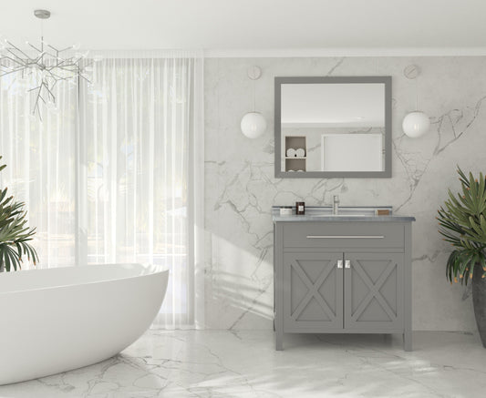 Wimbledon 36" Grey Bathroom Vanity with White Stripes Marble Countertop
