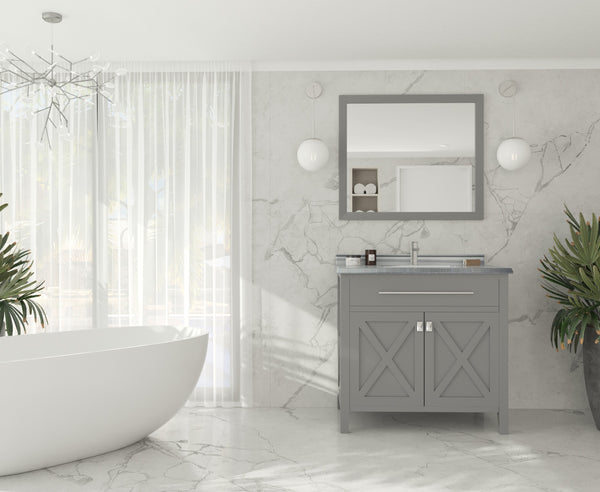 Wimbledon 36 Grey Bathroom Vanity with White Stripes Marble Countertop