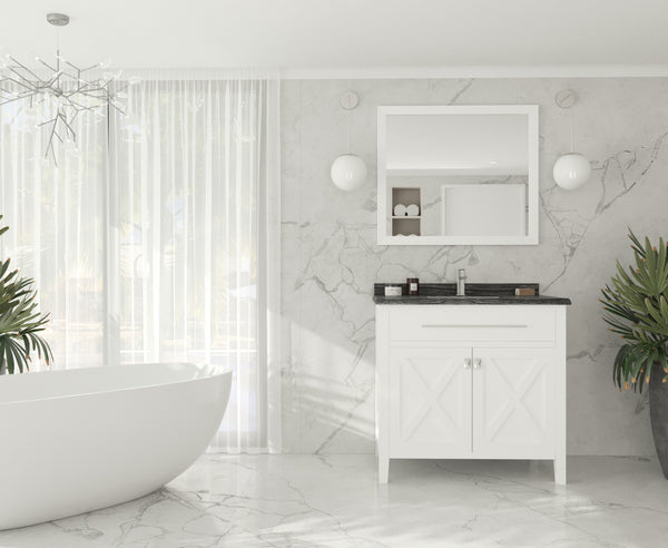 Wimbledon 36 White Bathroom Vanity with Black Wood Marble Countertop