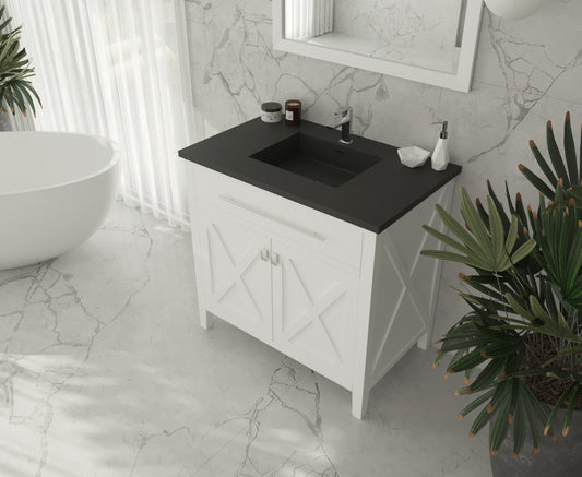 Wimbledon 36" White Bathroom Vanity with Matte Black VIVA Stone Solid Surface Countertop