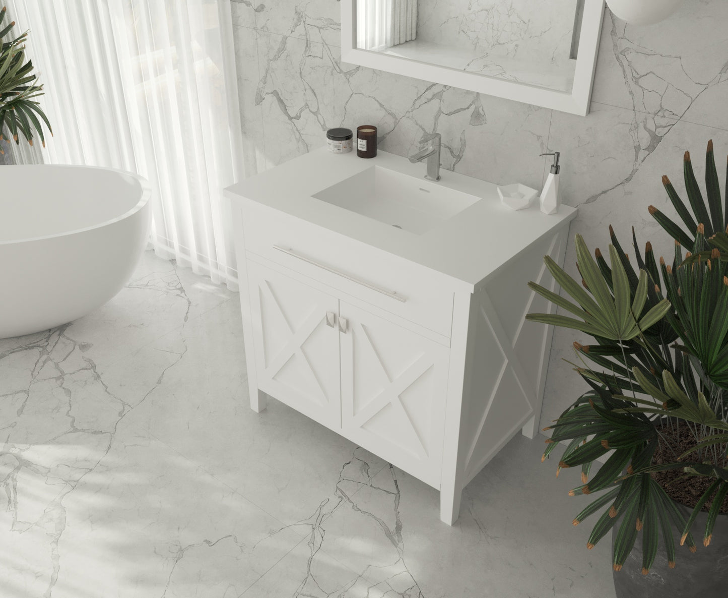 Wimbledon 36" White Bathroom Vanity with Matte White VIVA Stone Solid Surface Countertop